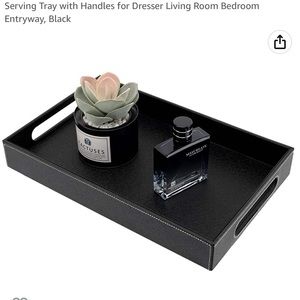 Black Leather Decorative Serving Tray